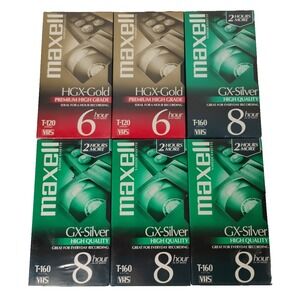 Brand New Sealed Maxell 2 HGX Gold & 4 GX Silver VHS Blank Video Tapes Lot